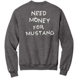 Back view of Need Money for Mustang Sweatshirt in Charcoal Heather