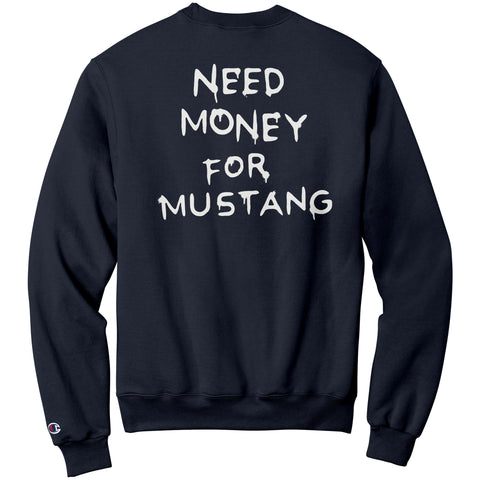 Back view of Need Money for Mustang Sweatshirt in Navy